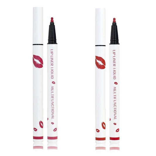 Longwear Liquid Lip Liner, Matte Lip Tint Stain Marker Pen, 2 in1 Liquid Lipstick & Lip Liner Pencil, Long Lasting Waterproof Lip gloss for Women, Fuller Lips Makeup (02+04)