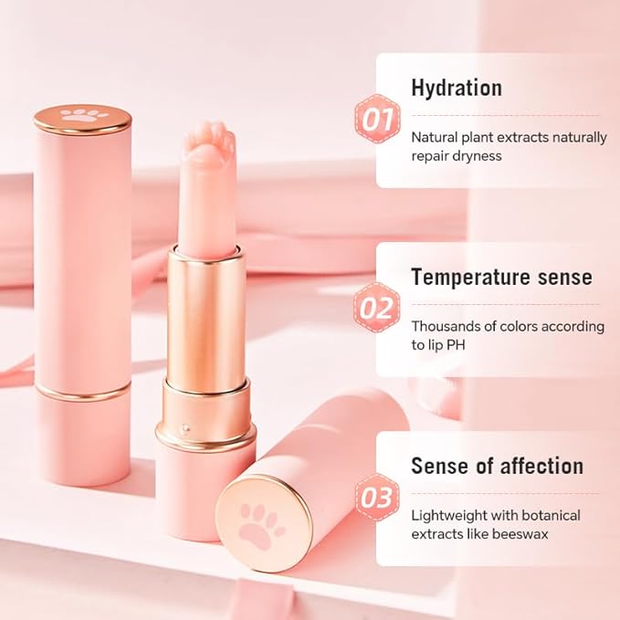 2PCS Thermochromic Lip Balm,Cat Paw Shaped Female