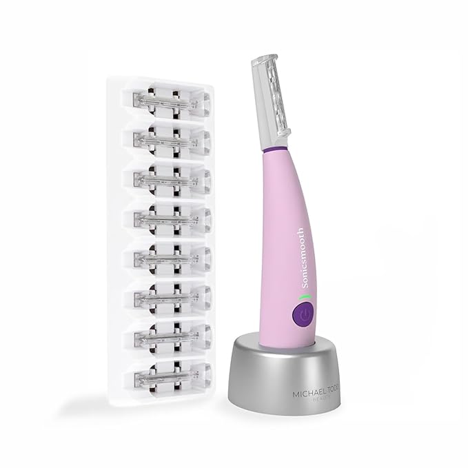 Michael Todd Beauty Sonicsmooth Dermaplane Razor for Women Face + Eyebrow trimmer Dermaplaning System - Peach Fuzz Remover - 8 Weeks of Dermaplaning Blades