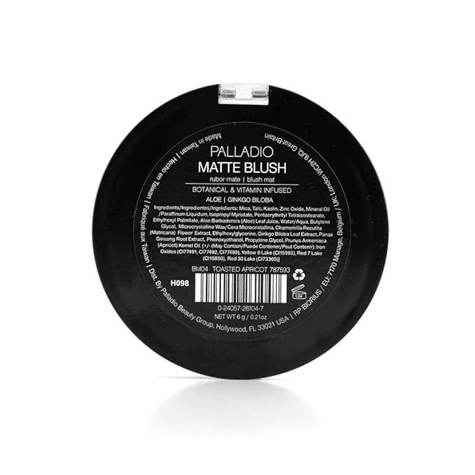 Palladio Matte Blush, Brushes onto Cheeks Smoothly, Soft Matte Look and Even Finish, Flawless Velvety Coverage, Effortless Blending Makeup, Flatters the Face, Convenient Compact, Toasted Apricot
