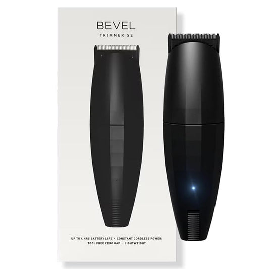 Bevel Beard Travel Trimmer SE for Men - Lightweight Cordless Mustache Trimmer, 4 Hour Rechargeable Battery Life, Tool Free Adjustable Zero Gapped Blade, Barber Supplies, Black (Packaging May Vary)