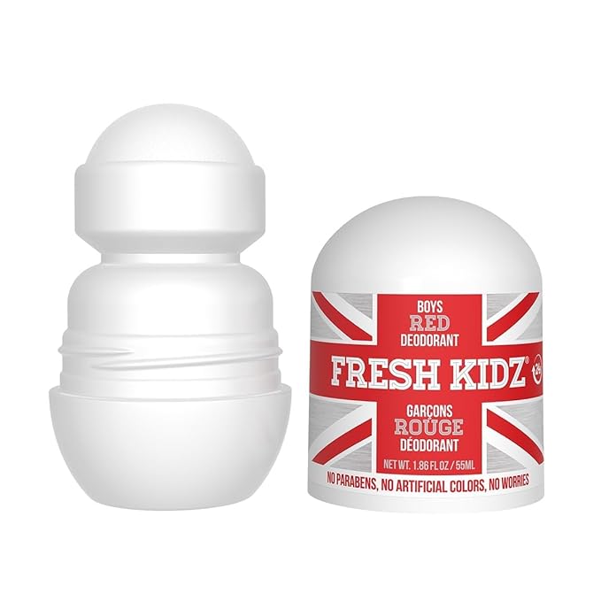 Fresh Kidz Roll On Deodorant for Kids and Teens - Baking Soda and Aluminum-free 24 Hour Protection for Sensitive Skin - Boys "Red" 1.86 fl.oz. (3 Pack)