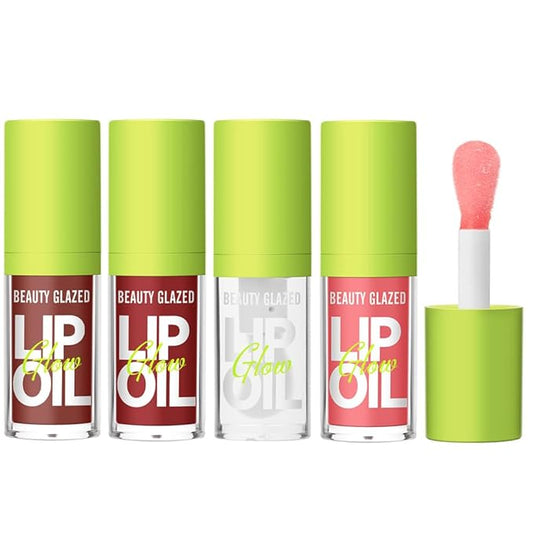 Beauty Glazed Big Brush Head Lip Oil, Ultra-Hydrating & Nourishing, Smooth Glossy Finish Lip Glow Oil, Shiny and Vegan Tinted Lip Gloss, Non-Sticky Formula (4, 101# 102# 105# 107#)