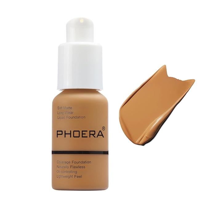 PHOERA Foundation, Long-Lasting Waterproof Oil Full Coverage Flawless 1pcs-111# Chestnut)