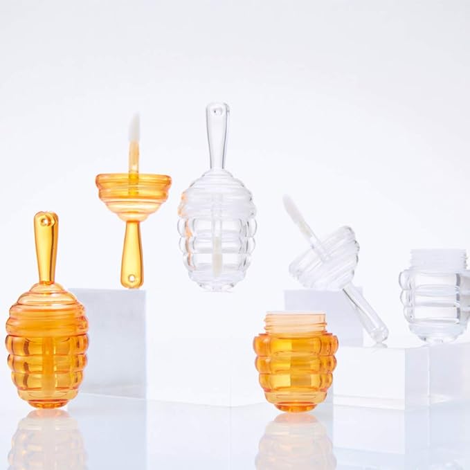 lasenersm 6 Pieces Empty Lip Gloss Tubes Reusable Lip Gloss Containers Honey Pots Shaped Lips Gloss Tube 9 ml Empty Refillable Lips Gloss Bottles DIY Cosmetics Lipstick Containers(Clear, Brown)