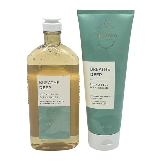 Bath & Body Works DEEP BREATHE Eucalyptus & Lavender 2-piece bundle - Body Wash and Body Cream