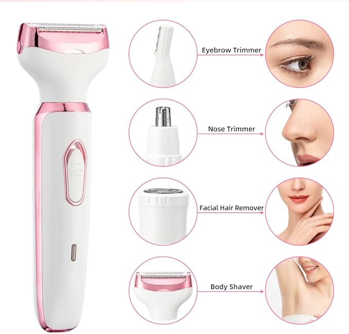 Electric Razor for Women 4 in 1 Rechargeable Painless Body Razors and Facial Hair Remover for Bikini Leg Body Face Underarm