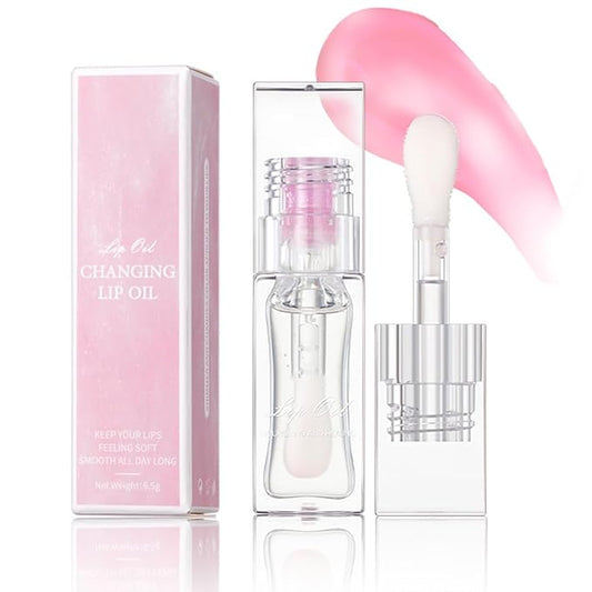 Magic Color Changing Lip Oil Ph, Glitter Lip Gloss, Upgraded Big Brush Head Moisturizing Lip Oil Long Lasting Nourishing Lip Glow Oil Non-Sticky Primer Lip Tint (# 06, 0.3 Oz)