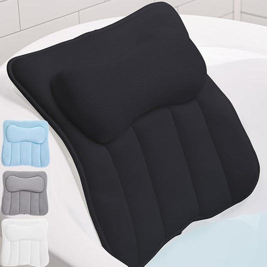 GORILLA GRIP Mesh Bath Pillow for Tub, 6 Powerful Suction Cups, Oversized Headrest with Breathable FlexComfort Technology for Neck, Head, Back Support, Luxury Machine Washable Bathtub Must Haves Black