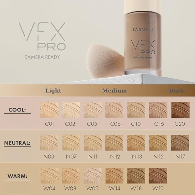 FARMASi Vfx Pro Foundation, Full Coverage Liquid Cream, Light 01 30 ml