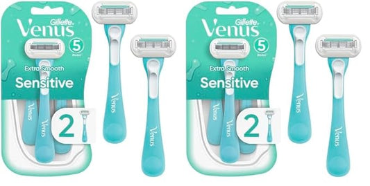 Gillette Venus Extra Smooth Sensitive Disposable Razors for Women with Sensitive Skin, 2 Count (Pack of 2)