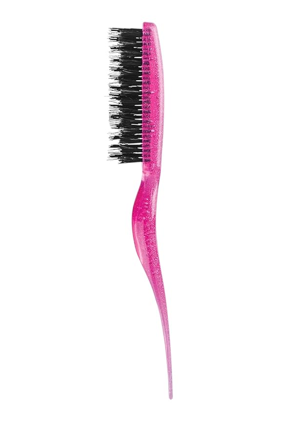 Cricket Amped Up Teasing Hair Brush - Adds Major Volume and Shine, Heat Resistant, Ideal for Slick Back Hair, Updos, and Detangling All Hair Types, Ergonomic Handle and Sectioning Tip, Sparkle Pink