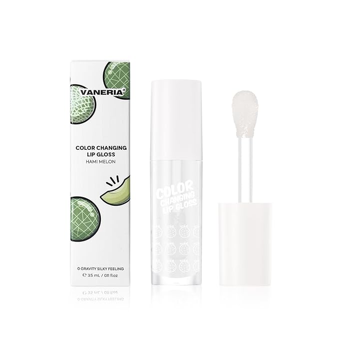 VANERIA Color Changing Lip Gloss,Clear to Pink,Fruit Flavoured Lip Changing Lip Gloss,PH Lip Color,Long Lasting Moisturizing(3.5ml/0.11Fl.Oz) (Hami melon)