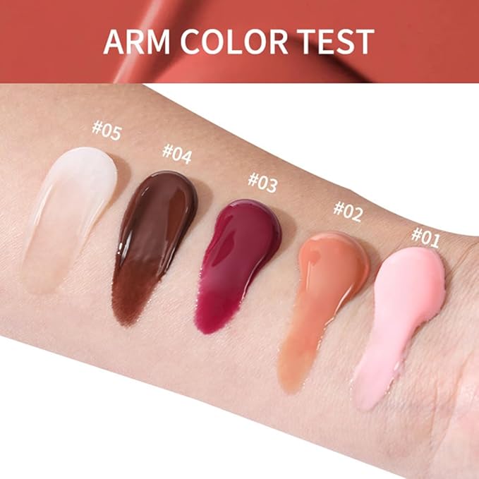 5Pcs Hydrating Lip Gloss Set: Long-lasting, Non-sticky Shiny Jelly Lip Gloss with Glitter Plumping Effect in Nude Shades for a High-shine, Glass-like Finish, 0.3 fl oz Each