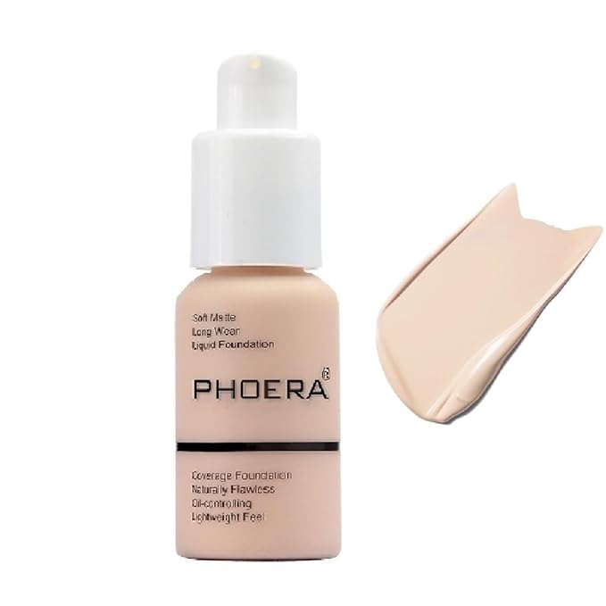 PHOERA Foundation,Flawless Soft Matte Liquid Foundation Oil Contro .(1Pcs-101# Porcelain)