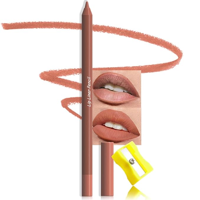 evpct 1Pcs Orange Matte Long Lasting Lip Liner Pencils Makeup for Shaping & Sculpting Lips, No Transfer Long Wear Waterproof Pigmented Lip Liner lipliners Crayon Lipstick Pencil Sharpener 09