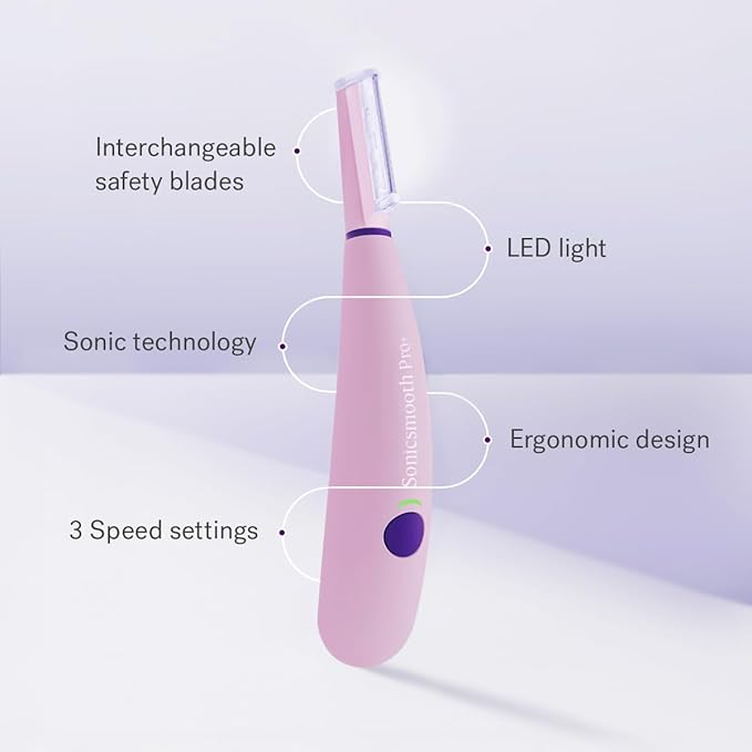 Michael Todd Beauty Sonicsmooth Pro+ Dermaplane Razor for Women Face + Eyebrow trimmer Dermaplaning System w/LED Light Peach Fuzz Remover -16 Dermaplaning Blades & 2 Microsmooth Exfoliation Tips