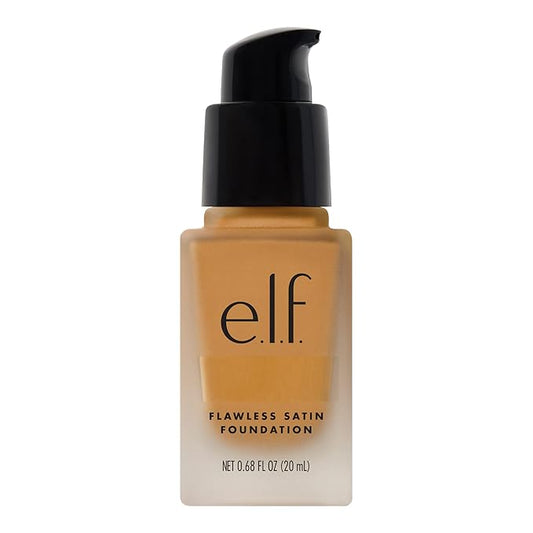 e.l.f. Flawless Satin Foundation, Lightweight & Medium Coverage, Semi-Matte Finish, Vegan & Cruelty-Free, Almond, 0.68 Fl Oz (20mL)
