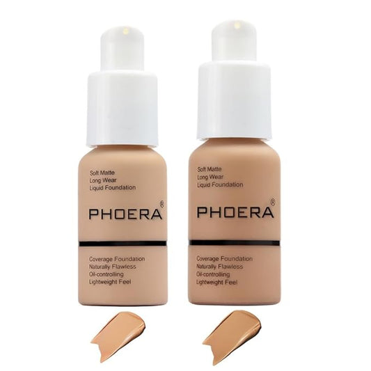 2 Pcs Liquid Foundation Full Coverage 24HR Matte Flat Top 30ml