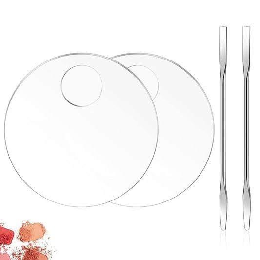 2PCS Acrylic Cosmetic Palette with 2PCS Spatula Tool,Makeup Mixing