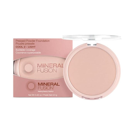 Mineral Fusion Pressed Powder Foundation, Cool 2 - Fair/Med Skin w/ Pink/Red Undertones, Age Defying Foundation Makeup with Matte Finish, Talc Free Face Powder, Hypoallergenic, Cruelty-Free, 0.32 Oz