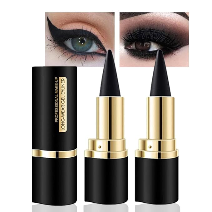 Kaely 2Pcs Gel Eyeliner Pencil, Natural Black Eyeliner Cream for Waterline, Liquid Eye Liner Waterproof Smudge Proof, Black Smoky Eyeshadow Palette Halloween Makeup, delineador de ojos contra el agua