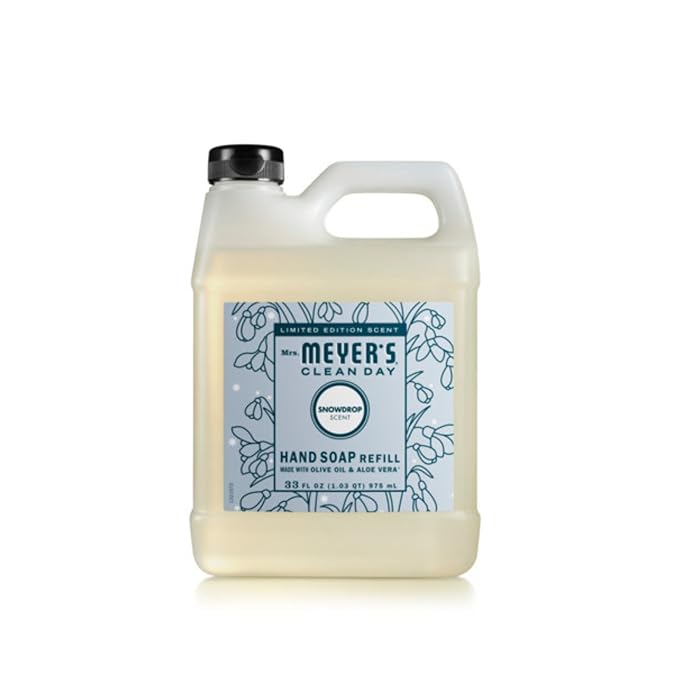 MRS. MEYER'S CLEAN DAY Liquid Hand Soap Variety Pack Scent, 33 OZ Refill + 12.5 OZ, 1 CT (Snowdrop)