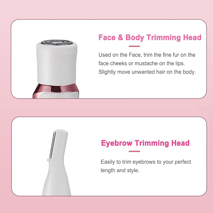 Bikini Trimmer for Women, Electric Razor Hair Shaver for Face Nose Eyebrow Beard Mustache Arm Leg Armpit Bikini, Replaceable Lady Facial Razor, Painless Rechargeable 4 in 1 Women Body Shaver for Trip