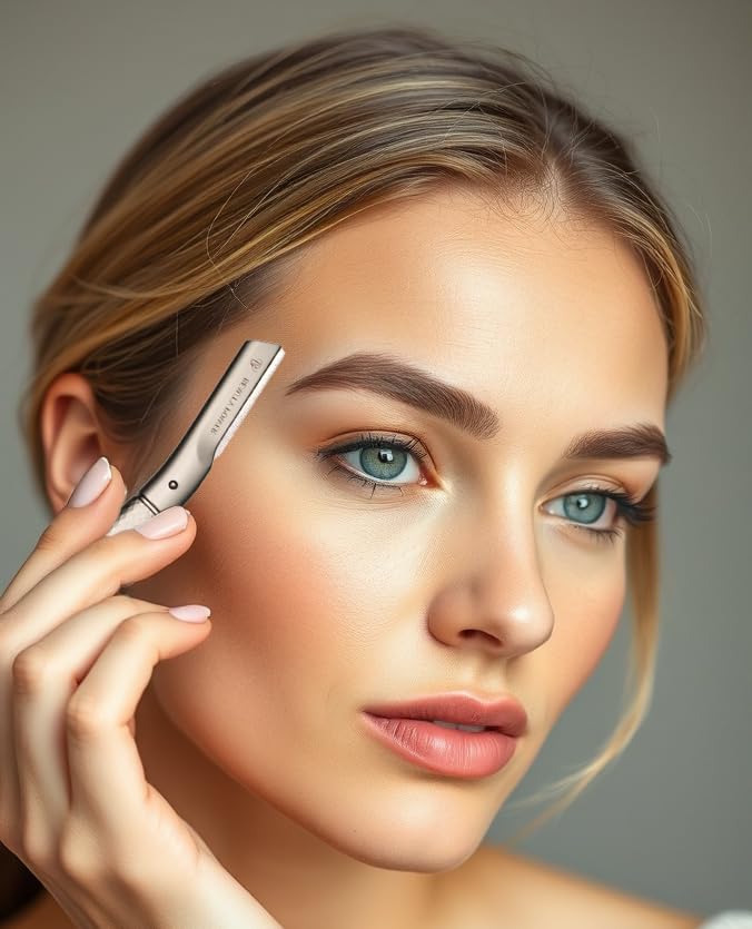 Eyebrow Razor with 6 Blades & Travel Case – Face Razors for Women & Men, Eyebrow Trimmer Shaper with Precision Cover, Facial Shaver & Dermaplaning Tool for Smooth Skin (Silver)