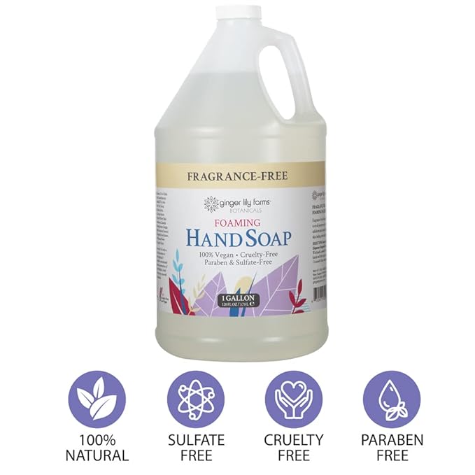 Ginger Lily Farms Botanicals All-Purpose Foaming Hand Soap Refill, Fragrance Free, 100% Vegan & Cruelty-Free, Unscented, 1 Gallon (128 Fl.Oz)