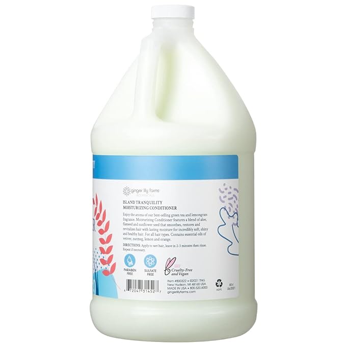 Ginger Lily Farms Botanicals Moisturizing Conditioner for Dry Hair, Island Tranquility, 100% Vegan & Cruelty-Free, Green Tea Lemongrass Scent, 1 Gallon (128 fl oz) Refill