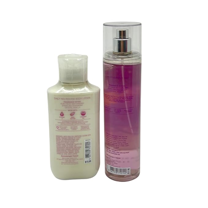 Bath & Body Works WINTERBERRY WONDER 2pc bundle - Fine Fragrace Mist & Body Lotion - Gift set with a Red Bow for Holidays & Gifts