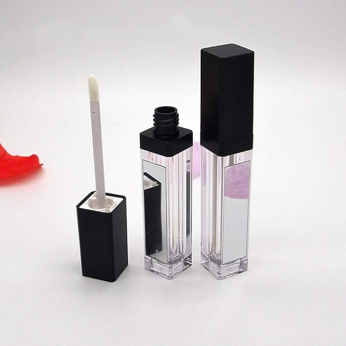 10 Pcs 7.5ml Square Clear Plastic Lip Gloss Tubes Vials with Mirror LED Light Lip Glaze Tube Bottles Empty Refillable Makeup Lipstick Tube DIY Cosmetic Container Travel for Woman Girl(Black)