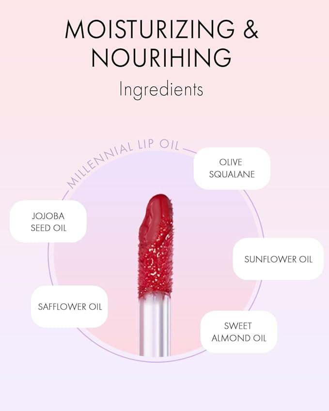 VIDIVICI Millennial Lip Oil #01 Luv Me Clear - Non-Sticky Dewy Gloss for Moisturized & Voluminous Lips - Overnight Lip Masks & Lip Sleeping Mask for Day & Night Use, 0.12 fl.oz.