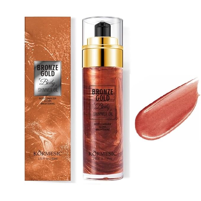 Shimmer Body Oil,Long Lasting Waterproof Face Brighten Glow (Golden Brown)