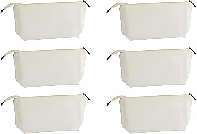 Juvale 6 Pack Canvas Makeup Bags with Zipper - 11.75 x 5.5 In White Cotton Canvas Makeup Bag Set for Toiletries and DIY Crafts
