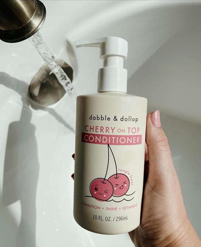 Dabble & Dollop Cherry on Top Conditioner - Natural Shine & Detangler for Kids, 100% USA-made, Paraben & Sulfate Free, Vegan, Gluten-free, Tear-Free (10oz)