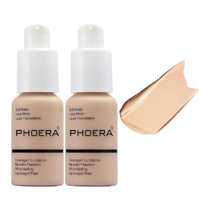 2 Pack PHOERA Foundation, Flawless Soft Matte 24HR Women.102 Nude- 30ml