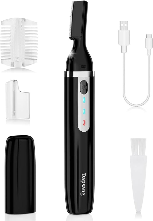 Eyebrow Trimmer, Electric Eyebrow Razor for Women Men, Rechargeable Painless LED Light Facial Hair Shaver Remover with Rinseable Blade for Face Lips Neck Leg