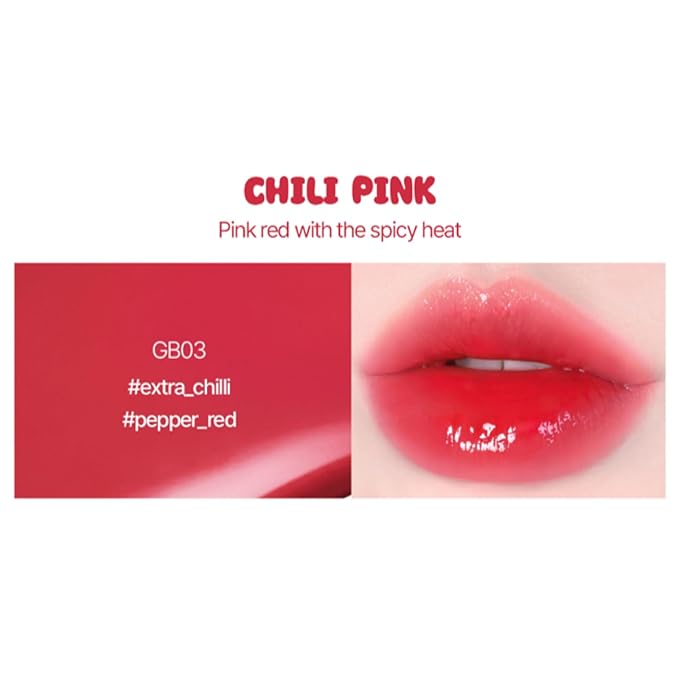 Glow Bokki Glossy Lip Tint, Korean Beauty (GB03 Chili Pink, 4.1 grams)