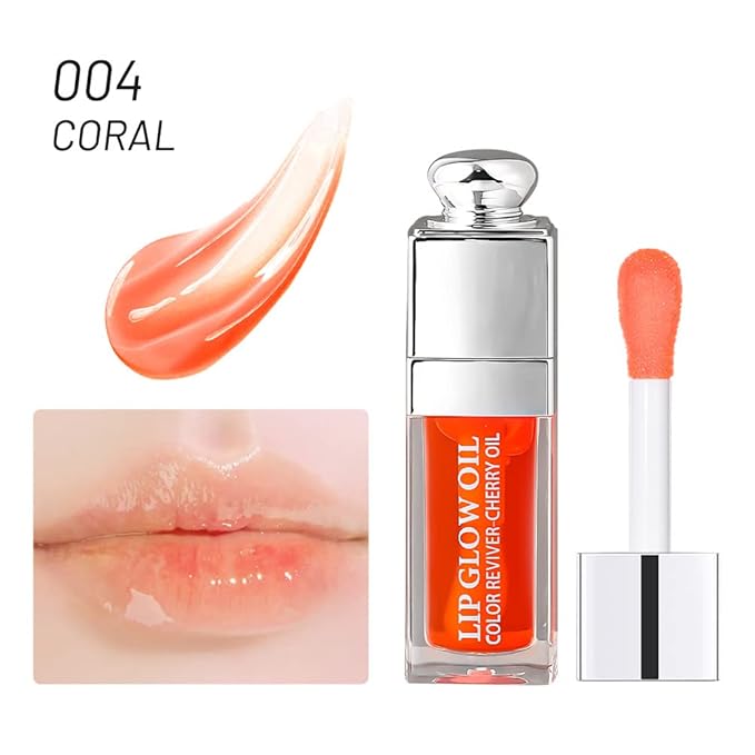 GECOMO Moisturizing Lip Oil,No-Sticky Lip Gloss Lip Balm Lip Care,Fruit Flavoured Lip Oil For Dry Lip's Moisturizing Hydrating And Nourishing (004#CORAL) 0.2 OZ