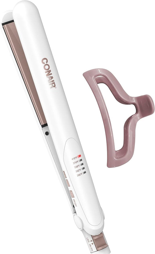 Conair Double Ceramic Flat Iron, 1-inch Hair Straightener with Bonus Claw Clip