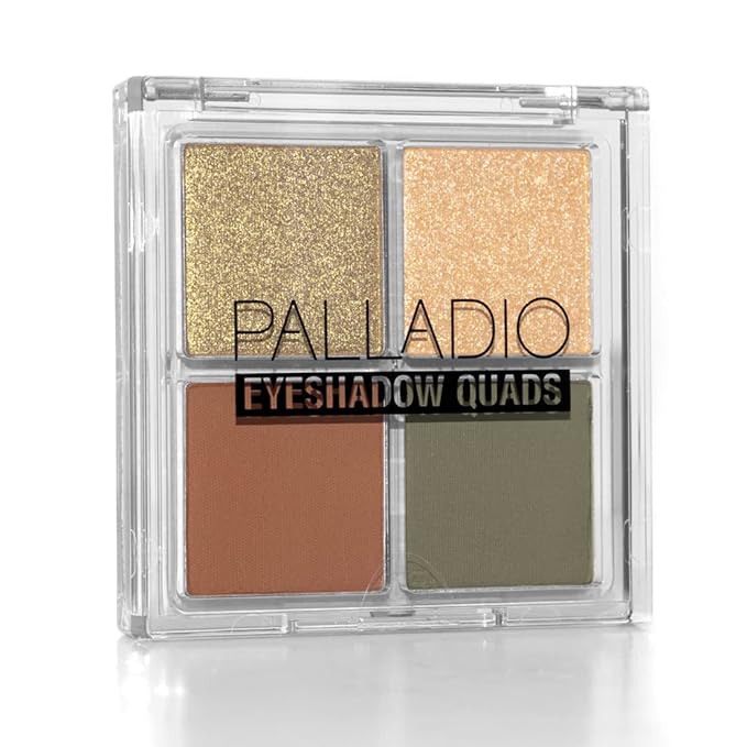 Palladio Eyeshadow Quads, Velvety Pigmented Blendable Matte, Metallic & Shimmer Finishes, Creamy Formula, Four Way Quad Eye Shadow Palette, Talc-Free (Gold Digger)