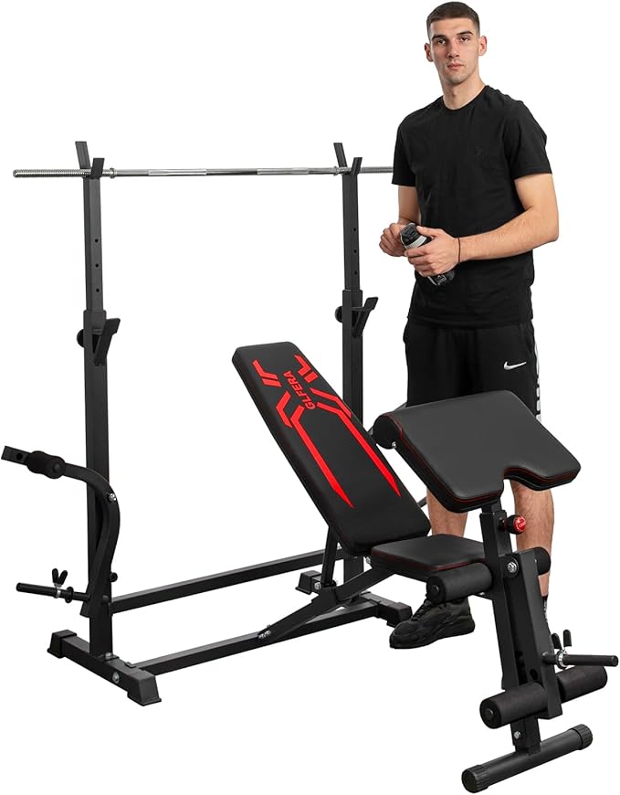 6-in-1 880lbs Weight Bench Set with Squat Rack
