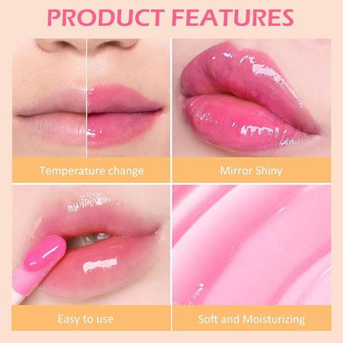 evpct 3Pcs Peach Aloe Vera Avocado Mini Clear Color Changing Lip Oil Tinted Lip Gloss Set for Women Girls Lip Balm Tint Stain Glaze Pack Lipstick Magic labiales magicos brillos para labios