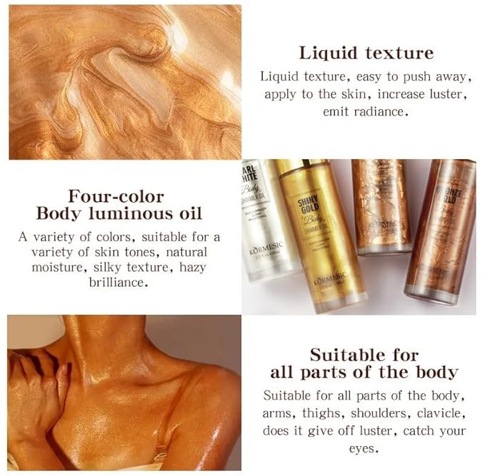 Shimmer Body Oil,Long Lasting Waterproof Face Brighten Glow (Golden Brown)