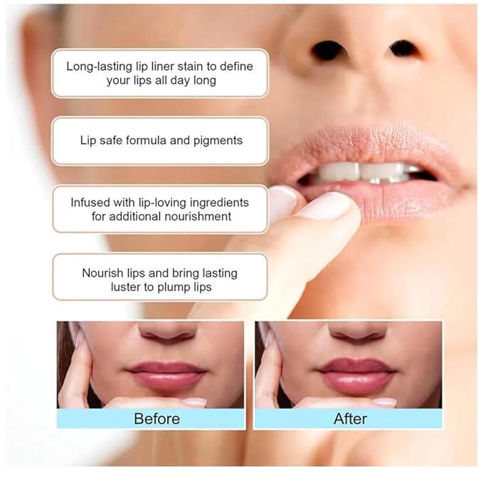 GECOMO Lip Liner Peel Off Lip Liner Tattoo, Peel Off Lip Stain, Long Lasting Lip Stain Peel Off Lip Liner Tattoo Highly Pigmented Lip Tint Stain - Wine Red