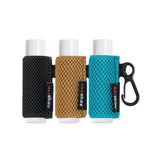 3PCS Lip Balm Holder Sleeves Keychain Sleeves(Black/Brown/Blue)