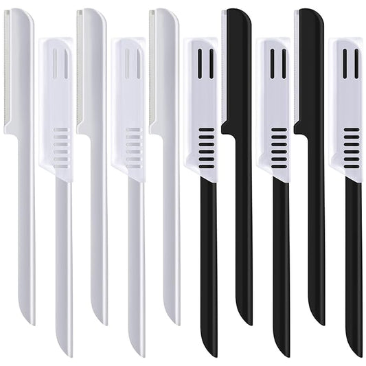 10 Pieces Eyebrow Razor for Women Facial Shaver Razor Brow Shaper Eyebrow Trimmer Dermaplaner Shaping Tool with Cover (Silver, Black)