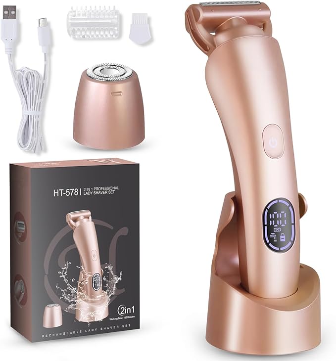 Electric Shaver for Women Bikini Trimmer Facial Hair Removal LED Display Womens Razors for Shaving IPX7 Waterproof Pubic Body Hair Trimmer